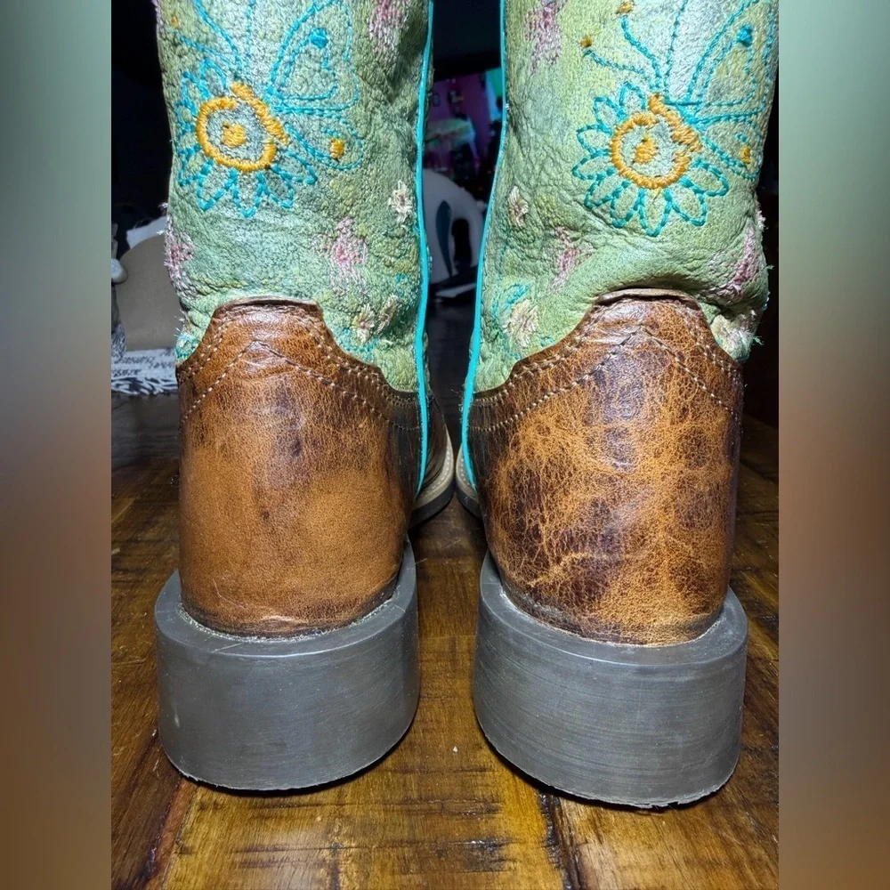 Kids Embroidered Brown and Green Boots
